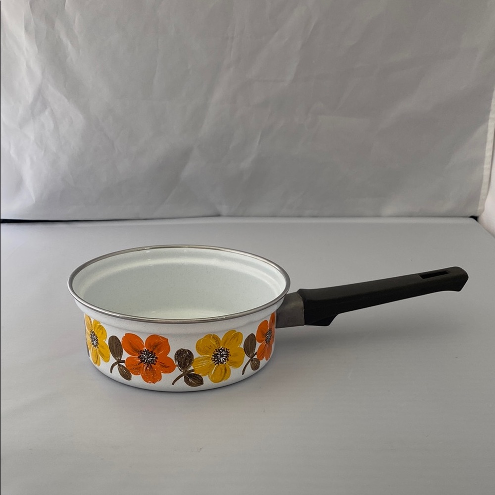 Floral Enamel Saucepan with Black Handle